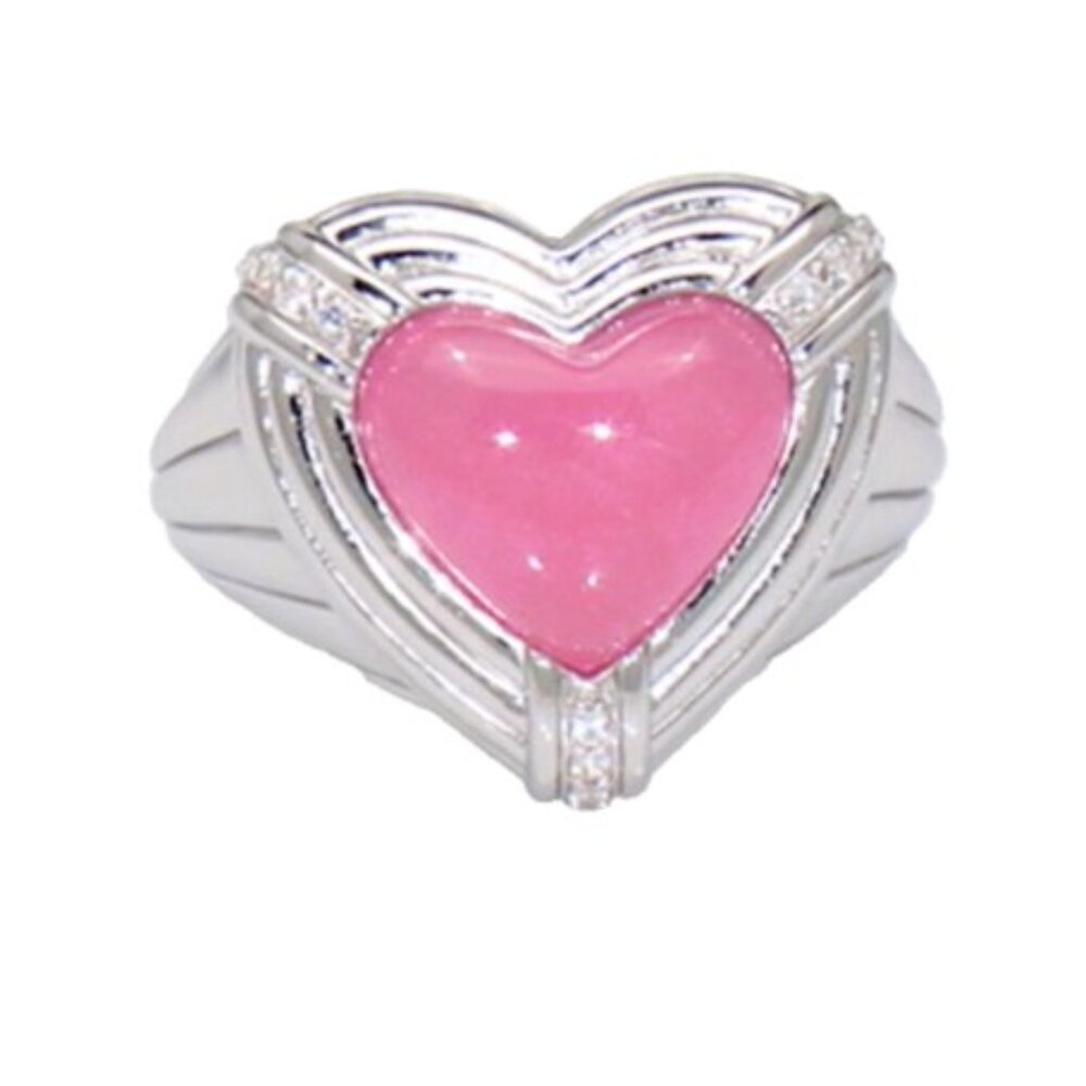 Judith Ripka Pink Jadeite Heart Ring Solid Sterling Silver 925 Sizes 6, 7, or 9